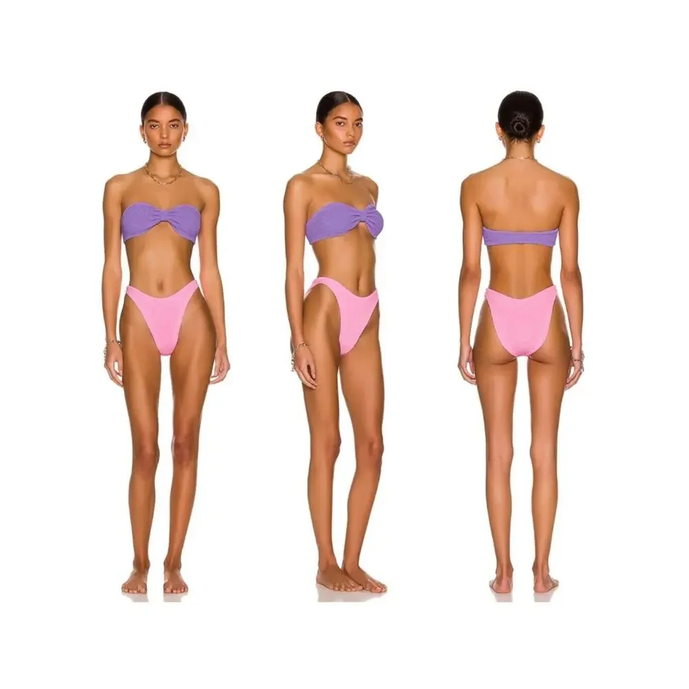 Hunza G Jean Duo Bikini Lilac Purple Bubblegum Pink Two Tone Set OS